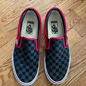 Vans custom shoes size 9.5 women. Red, black, gray, white. Excellent Condition!